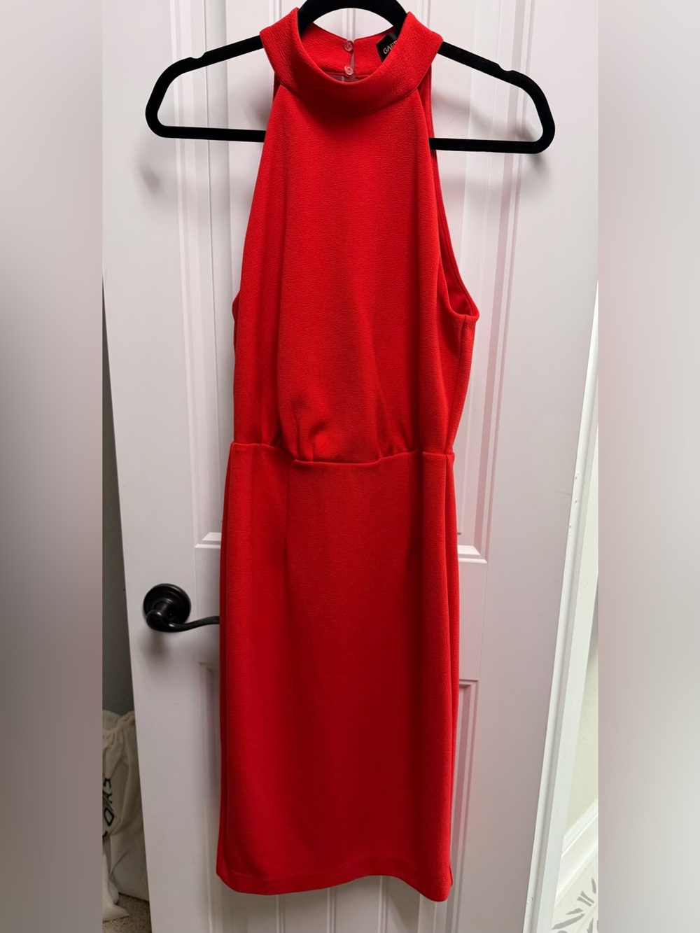New York & Company Red Sleeveless Midi Dress with High Neck
